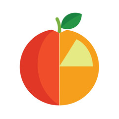 Abstract Flat Design of a Half Peach Half Orange Fruit halves