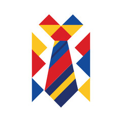 Abstract Geometric Necktie with Red Yellow and Blue Shapes keywords illustration