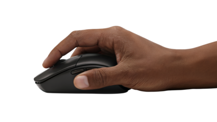 hand holding a computer mouse . Isolated on transparent background, png