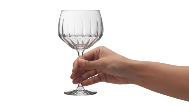 Hand holding an empty crystal glass  . Isolated on transparent background, png