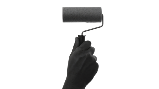 hand using a paint roller for home decoration . Isolated on transparent background, png