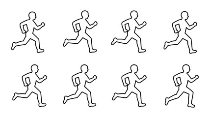 Running stick figure animation sequence illustrating human movement, progress, continuous motion, and active lifestyle. simple graphic element for design projects.