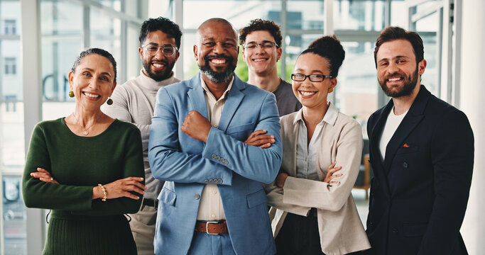 Portrait, lawyers and people in office, smile and cooperation with corporate professionals. About us, diversity and employees with legal aid, attorneys or advisor law firm with teamwork or confidence