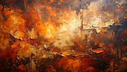 An abstract swirl of warm tones—orange, brown, yellow—evoking chaos, harmony, and the choreography of emotion, texture, and the fiery tension between movement and stillness.