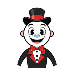Cartoon character in a tuxedo and top hat with red bow tie male person