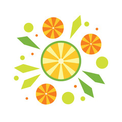 Colorful Abstract Citrus Fruit Slices and Geometric Shapes orange