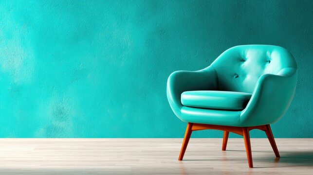 This vibrant image features a vintage turquoise armchair against a bright backdrop, evoking a sense of playfulness and bold design in any modern interior.