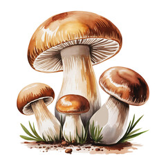 brown cap mushrooms Group watercolor style