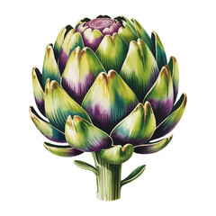 botanical illustration of a fresh green artichoke plant
