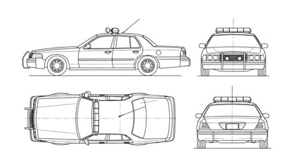 Obraz premium Police car blueprint vector illustration vehicle law enforcement design
