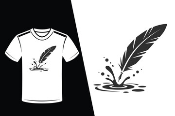 Black t-shirt with quill pen in ink logo and text Keywords: t-shirt, apparel, clothing, fashion