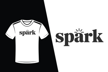 Black t-shirt with spark logo and text Spark with umlaut Keywords: t-shirt, apparel, clothing
