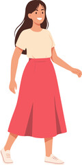 Simple Flat Woman Standing and Smiling Illustration with Modern Dress Style