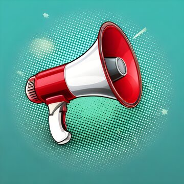 Red and White Megaphone on a Halftone Background.