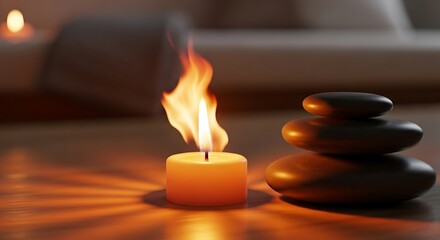 Candlelight and Stone Stack - A Moment of Serenity.