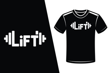 Black t-shirt with white barbell logo and text Lift It Keywords: t-shirt, apparel, clothing