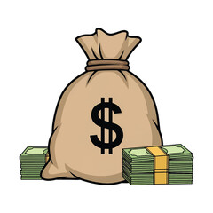 Finance and Money bag – Banking, Investment, Payment, and Wealth Outline Vector Collection