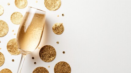 Elegant Champagne Glass Surrounded by Golden Glitter Circles