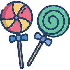 Two Swirl Lollipops With Blue Bows One Pink Yellow And Red The Other Green With Transparent Background