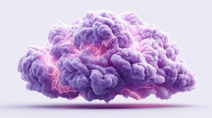 Abstract cloud with lightning strikes in shades of purple and pink against white