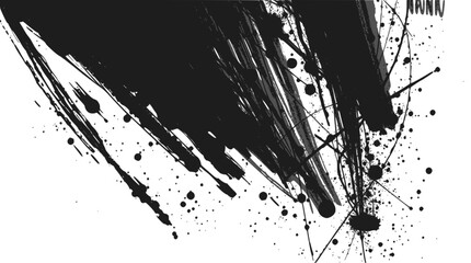 Abstract black ink brush strokes and splatters on