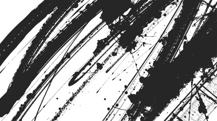 Abstract black ink brush strokes and splatters on