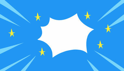 blue comic background with text bubble explosion with stars