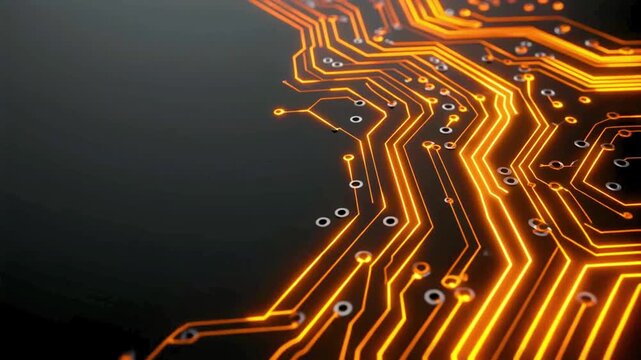 Close up view of printed circuit board with processor and electronic components
