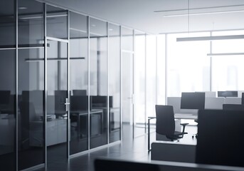 Modern open-plan office with glass partitions and natural light