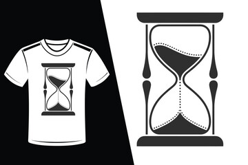 White t-shirt with black hourglass graphic and sand timer vector illustration