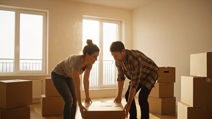 Couple celebrating after moving the last box into their new home