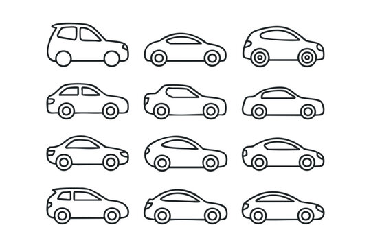Fototapeta Collection of various car outlines