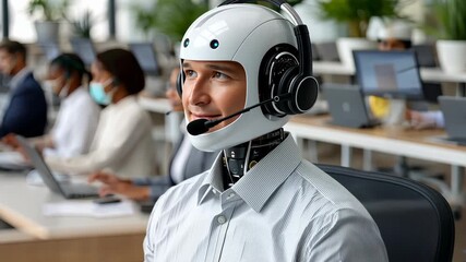 New AI assistant works in busy office, engaging with colleagues and customer inquiries during a typical workday in a modern setting - Powered by Adobe