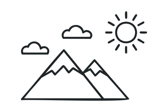 Simple mountain range with sun and clouds graphic
