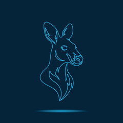 Abstract Neon Blue Kangaroo Head Vector Illustration Glowing Line Art Design Concept Representing Australian Wildlife and Modern Technology Style on a Dark Background