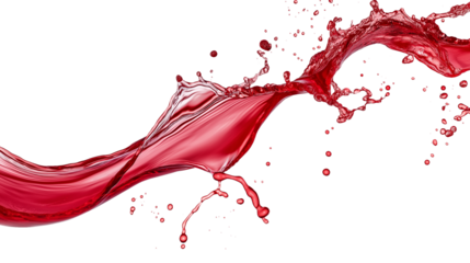 A dynamic splash of red wine, frozen in motion. This elegant liquid pour is isolated on a transparent PNG background, perfect for luxury advertising, menus, or celebration-themed designs.