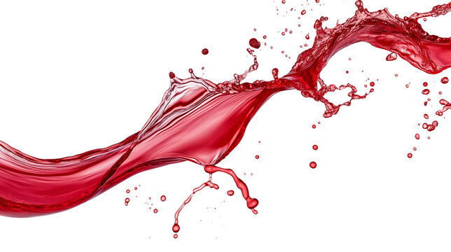 A dynamic splash of red wine, frozen in motion. This elegant liquid pour is isolated on a transparent PNG background, perfect for luxury advertising, menus, or celebration-themed designs.