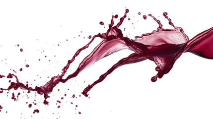Dynamic red wine splash captured in motion against white background. Perfect liquid photography for beverage advertising, restaurant menus, winery marketing. Transparent PNG available.
