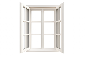 A bright and airy interior scene featuring an open white window with multiple panes. allowing natural light to flood in. creating a fresh and inviting atmosphere perfect for home decor