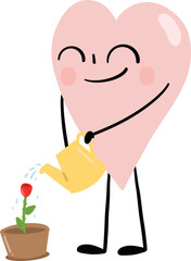 illustration of heart cute cartoon watering the rose