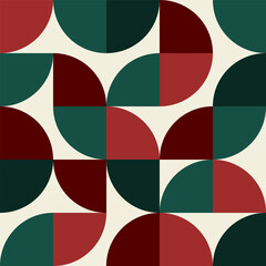 Seamless Repeating Vector Pattern with Geometric Shapes in Green and Red on Cream Background