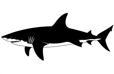 Fototapeta premium Shark black silhouette isolated on white or transparent PNG background. Perfect for graphic design, logos, marine themes, ocean projects, educational materials. High-quality professional stock image.