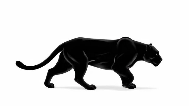 Animated Black Panther Walking Gracefully on a White Background.