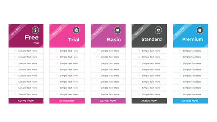 Comparison chart showcasing different plan options Free, Trial, Basic, Standard, and Premium tiers