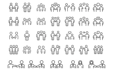 Collection of stylized figures representing diverse human interactions and relationships