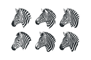 Obraz premium Six Stylized Zebra Head Portraits With Black Stripes