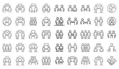 Collection of stylized abstract figures representing people and groups in simple outline style