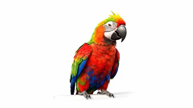 Colorful Scarlet Macaw Parrot Posing on a White Background.