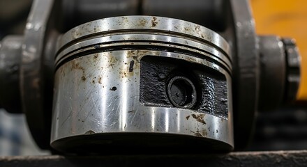Close-up automotive piston showcases engine components and engineering details