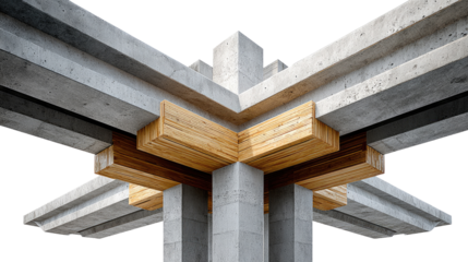 Architectural Harmony: An artistic composition showcases the seamless fusion of concrete and wooden elements in an architectural marvel, highlighting the beauty of structural integrity.